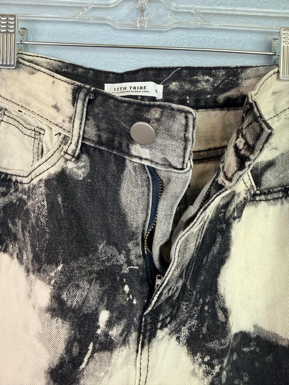 12th Tribe Jeans Womens Small Black Acid Wash Polka Dot High Rise Straight Denim - Picture 8 of 9